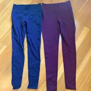 2 pair Athleta Chaturanga leggings - navy and burgundy, size S